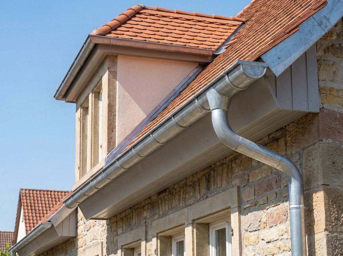 Gouttières en zinc sur maison en pierre