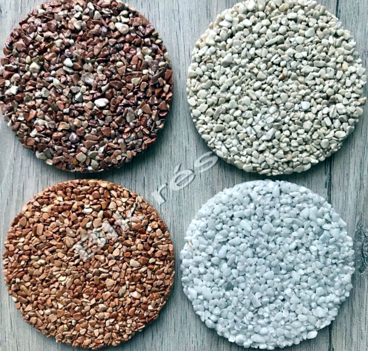 Nuancier tapis de pierre — teintes terracotta, blanc, cuivré et gris